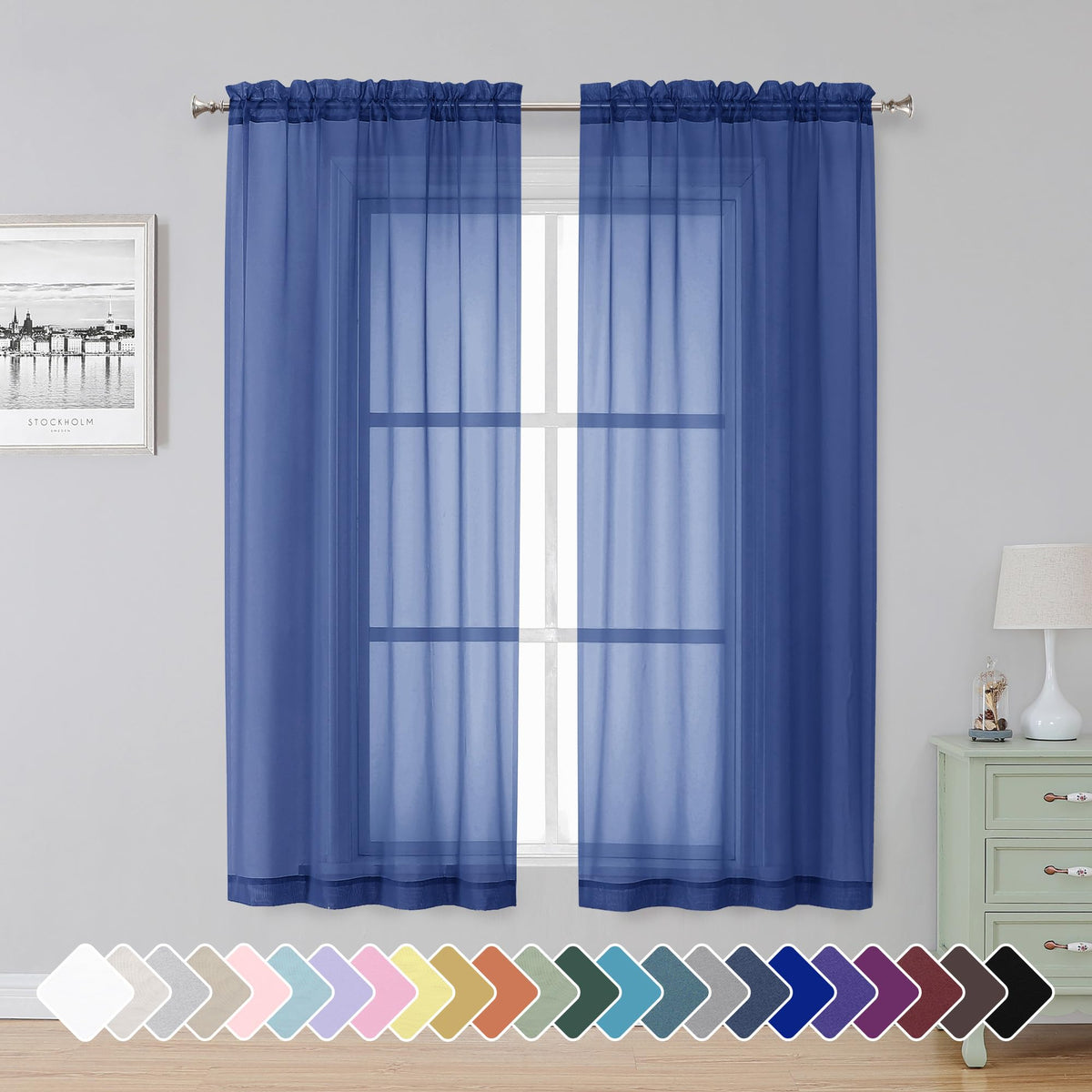 Simplebrand Black Sheer Curtains 84 Inches Long 2 Panels for Living Room