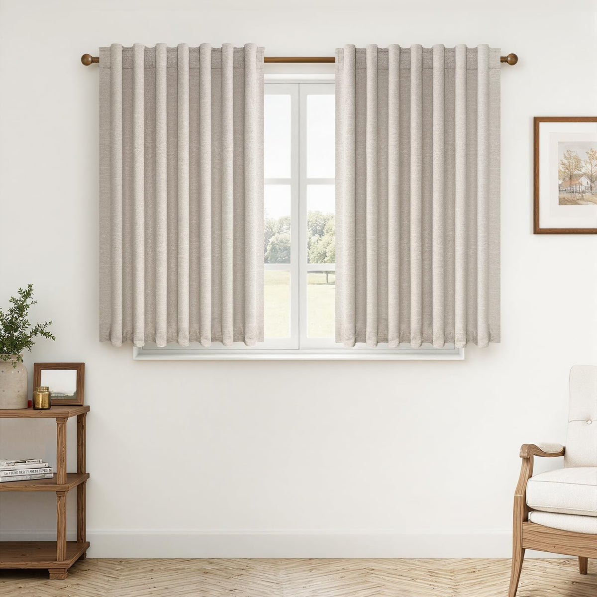 Topfinel Cream Ivory Blackout Curtains & Drapes 84 Inch Length, Beige Pinch Pleat Full Blackout Flax Linen Tab Top Soundproof Curtains with Hooks Rings for Bedroom Living Room Track 2 Panels Set