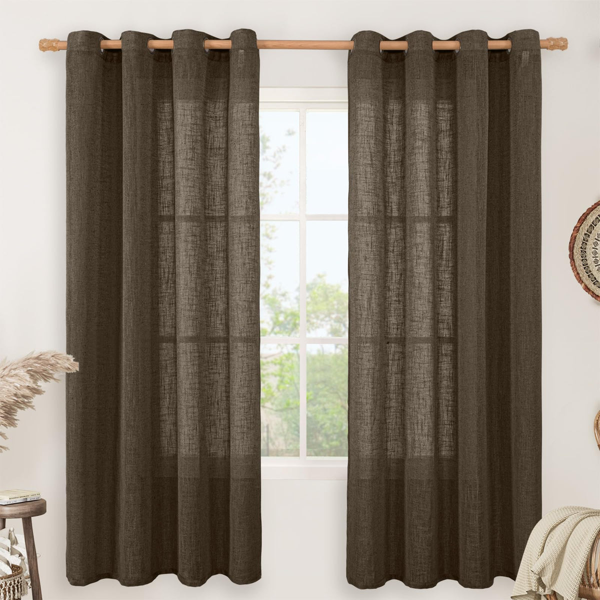 LAMIT Cream Ivory Linen Semi Sheer Curtains 84 inch Length for Bedroom