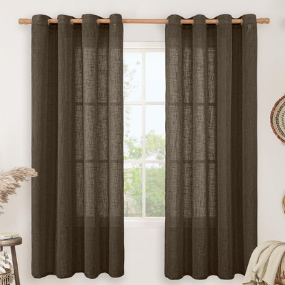LAMIT Cream Ivory Linen Semi Sheer Curtains 84 inch Length for Bedroom