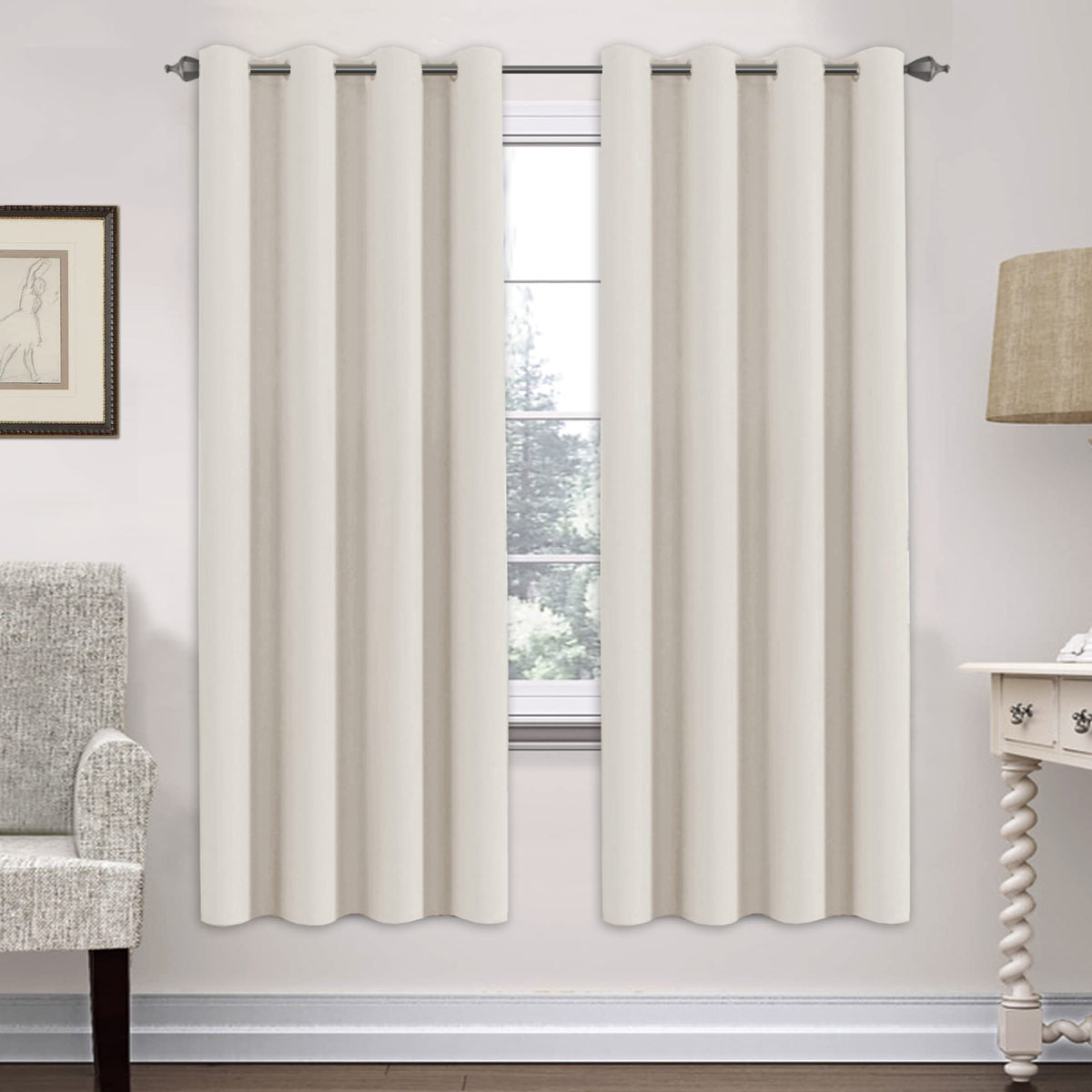 H.VERSAILTEX Blackout Curtains for Bedroom Thermal Insulated Room Darkening Living Room Curtains 63 Inch Long Grommet Privacy Protection Window Curtain Panels/Drapes for Nursery,2 Panels,Ivory/Cream
