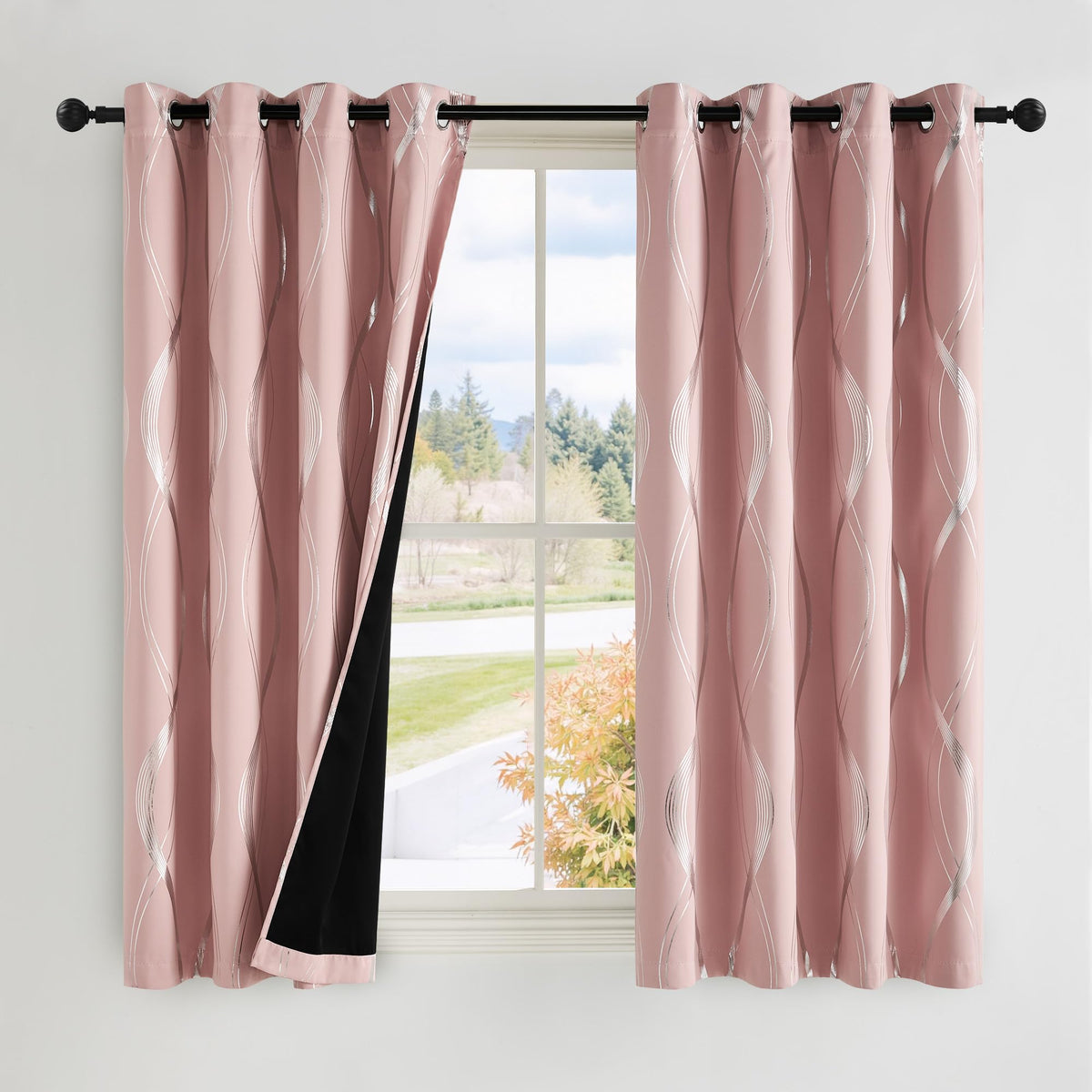 NICETOWN Grey Blackout Striped Pattern Curtains for Living Room, 52 x 84