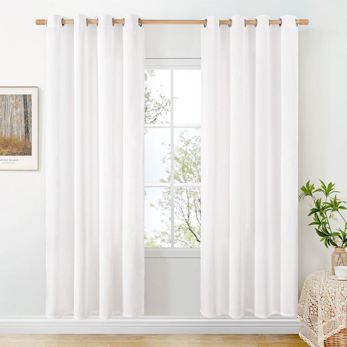 BGment Oatmeal Linen Curtains 84 Inch Length 2 Panels Set for Living Room