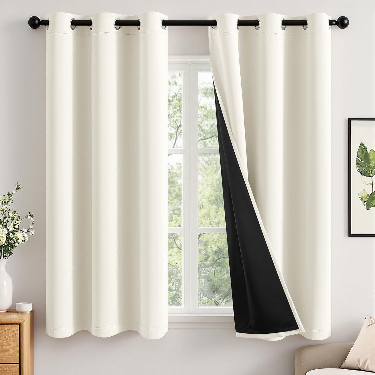 MIULEE Cream 100% Blackout Curtains for Bedroom 40x63 Inch Long