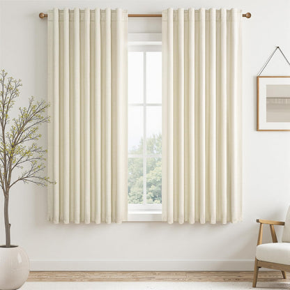 Topfinel Cream Ivory Blackout Curtains & Drapes 84 Inch Length, Beige Pinch Pleat Full Blackout Flax Linen Tab Top Soundproof Curtains with Hooks Rings for Bedroom Living Room Track 2 Panels Set
