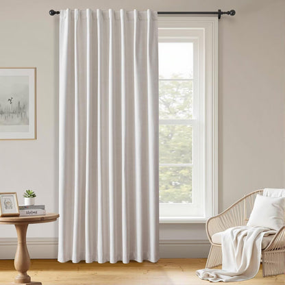 100% Blackout Curtains 84 inch Length Faux Linen (W52 x L84, Beige)