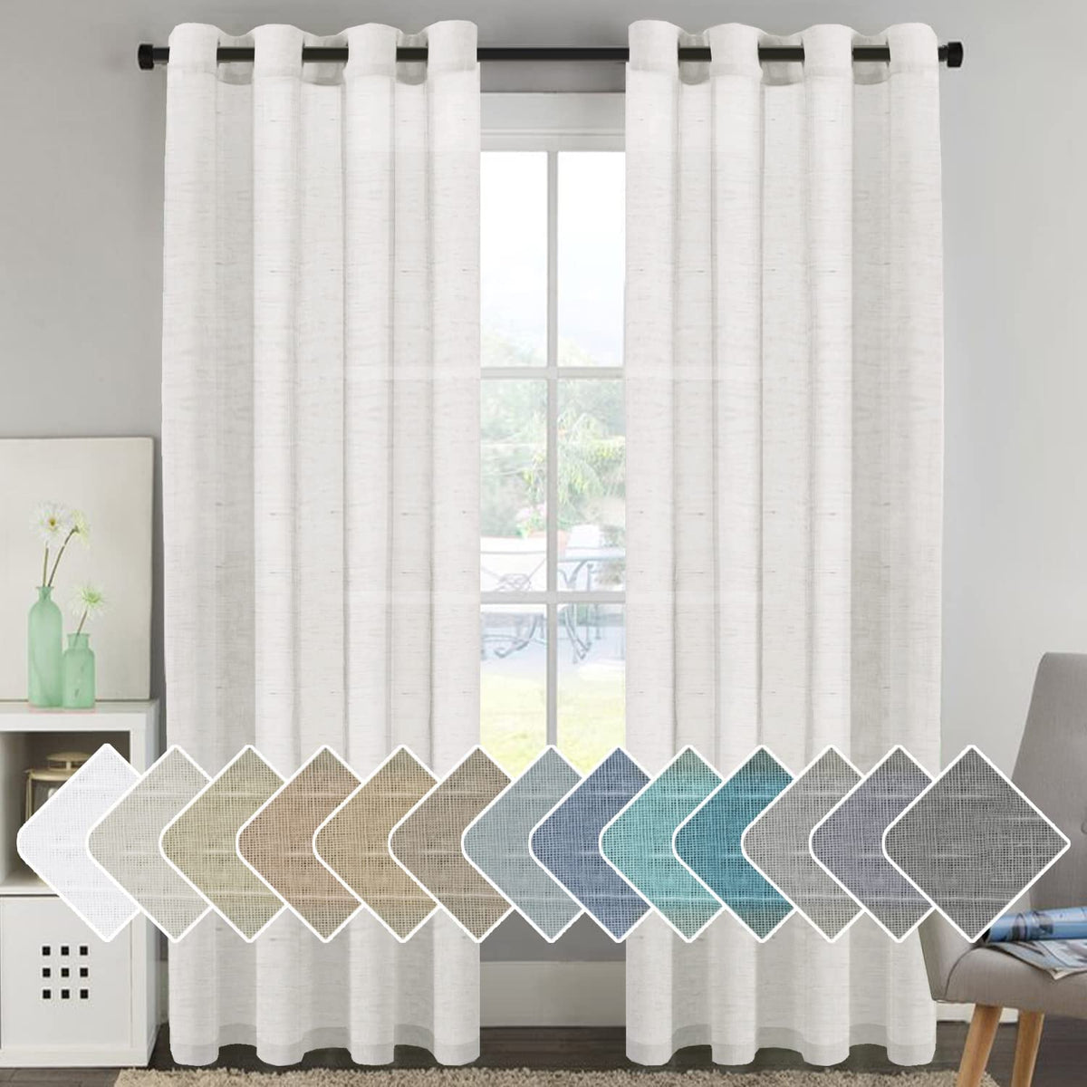 H.VERSAILTEX Natural Linen Sheer Curtains 84" 2 Panels Grommet