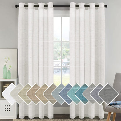 H.VERSAILTEX Natural Linen Sheer Curtains 84" 2 Panels Grommet