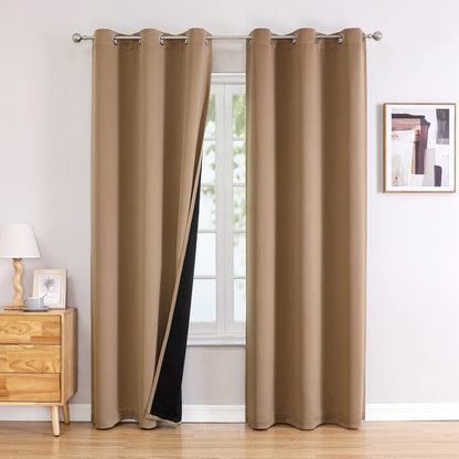 ChrisDowa 100% Blackout Curtains for Bedroom 63 Inch Long with Black Liner