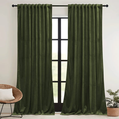 RYB HOME Sage Green Velvet Curtains 84 inches for Bedroom Living Room
