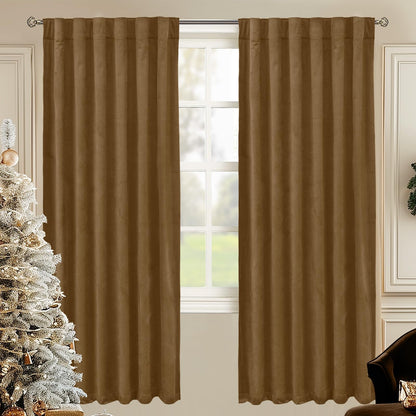 BGment Olive Green Velvet Blackout Curtains 52 x 84 Inch Length, 2 Panels