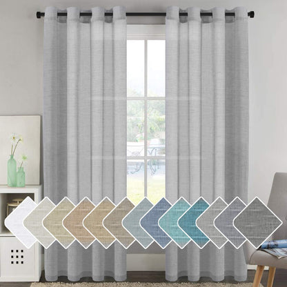 H.VERSAILTEX Natural Linen Sheer Curtains 84" 2 Panels Grommet