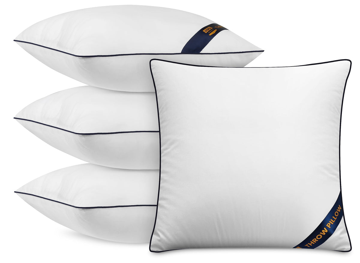 Premium Piping Throw Pillows 18x18, Decorative Pillow Inserts, 4-Pack