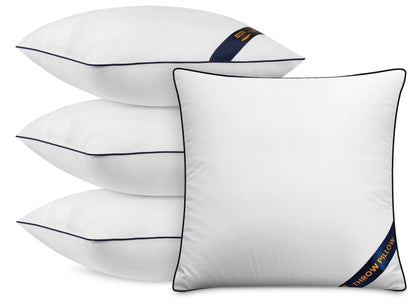 Premium Piping Throw Pillows 18x18, Decorative Pillow Inserts, 4-Pack