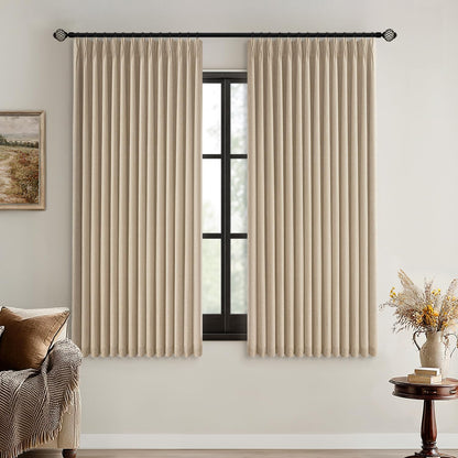 MIULEE Natural Pinch Pleated 100% Blackout Linen Curtains 40x84 Inches