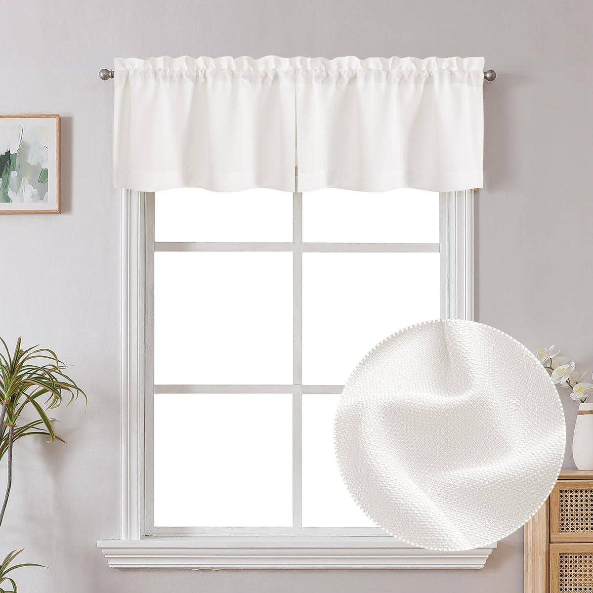 Chyhomenyc White Curtains 45 Inch Length 2 Panels, Faux Linen Textured