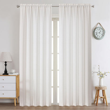 Chyhomenyc White Curtains 45 Inch Length 2 Panels, Faux Linen Textured