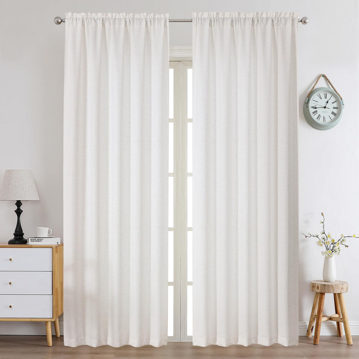 Chyhomenyc White Curtains 84 Inch Length 2 Panels 40Wx84L inches