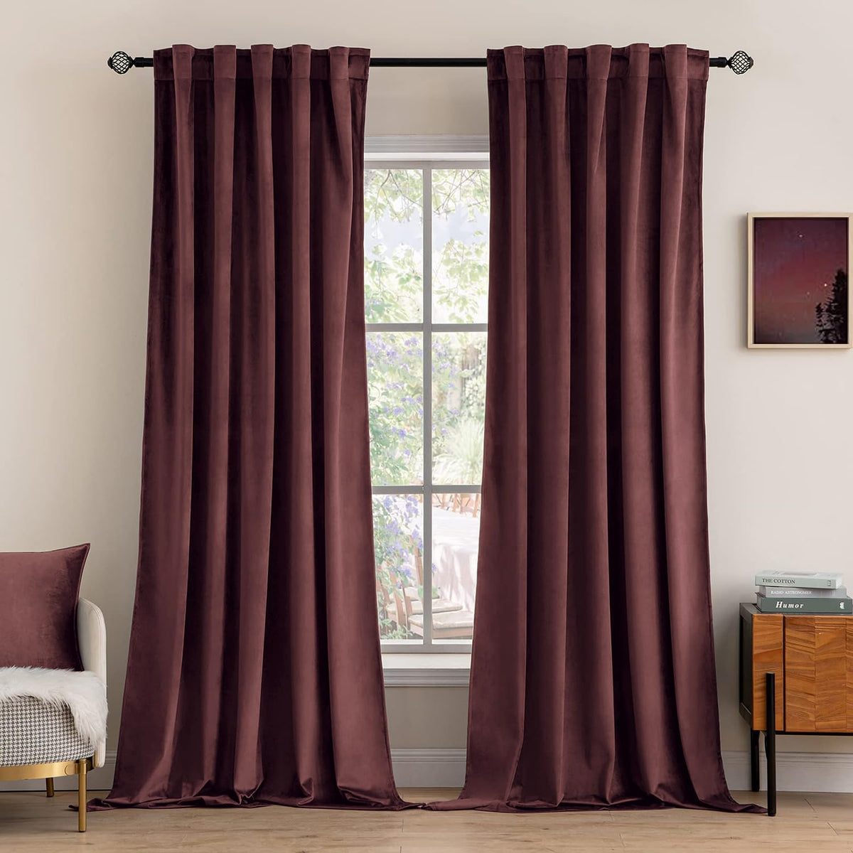 MIULEE Velvet Curtains 52x84 inches 2 Panels Olive Green Blackout Curtains