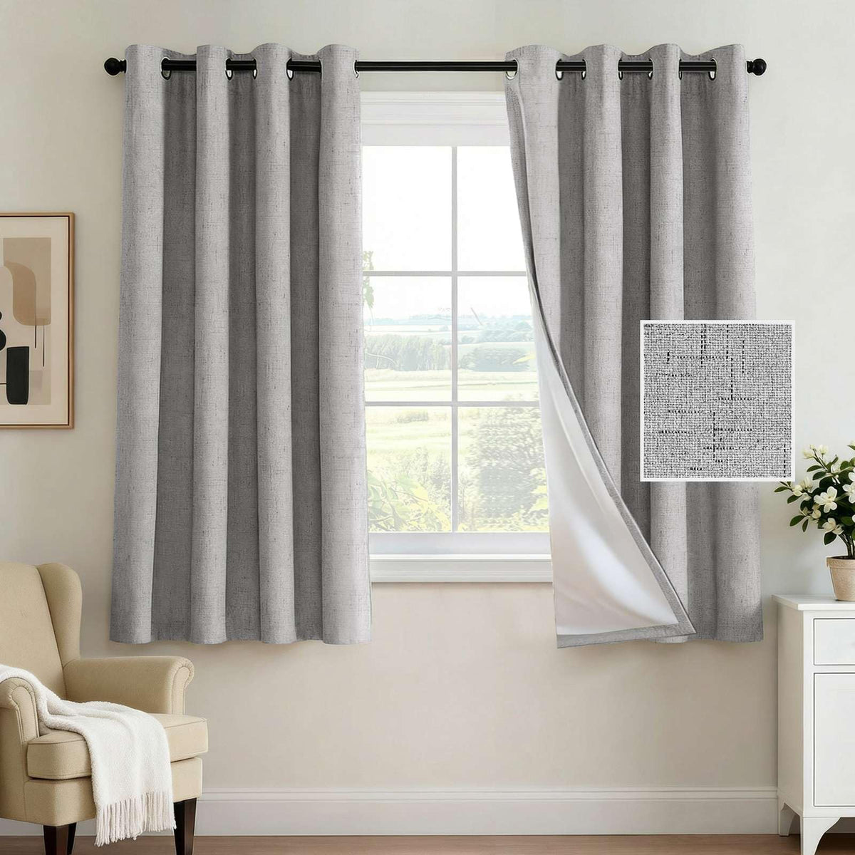 H.VERSAILTEX 100% Blackout Curtains for Bedroom 84 Inches Long Grommet Linen Face Full Light Blocking Curtain Drapes for Living Room Thermal Linen Look Curtains 2 Panels Set, 52" W x 84" L, Navy