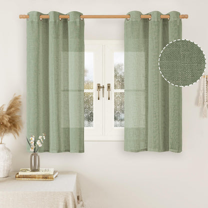 LAMIT Cream Ivory Linen Semi Sheer Curtains 84 inch Length for Bedroom