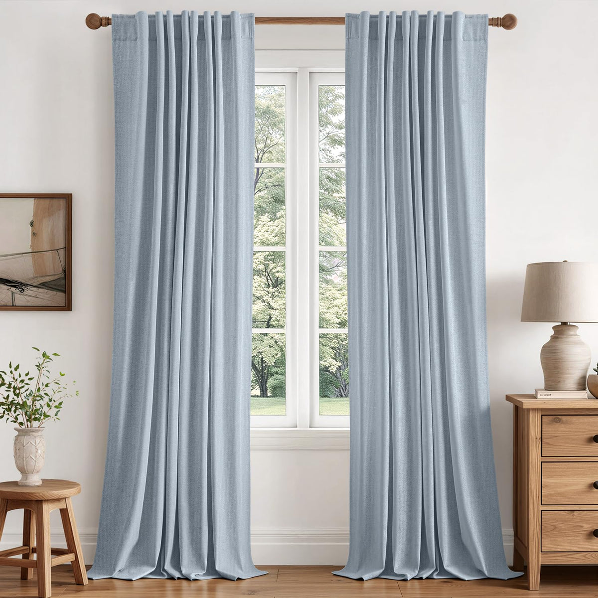 MIULEE 100% Blackout Linen Curtains for Bedroom 40W x 84L Cream 2 Panels