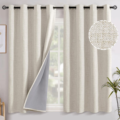 YoungsTex Linen Blackout Curtains 63 Inch Length Bedroom Beige Darkening