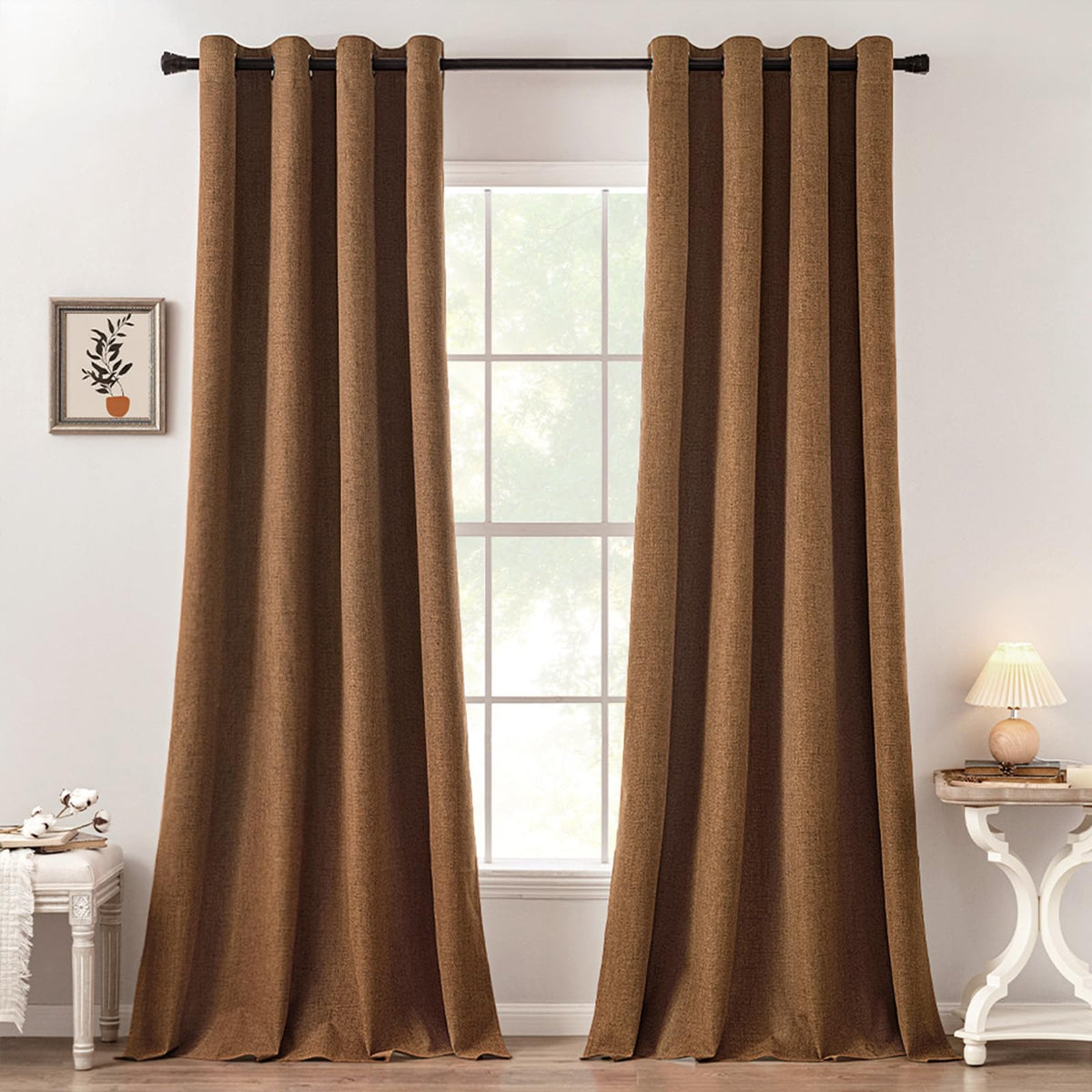 MIULEE 100% Blackout Linen Curtains for Bedroom 52x84 Inches Natural Beige