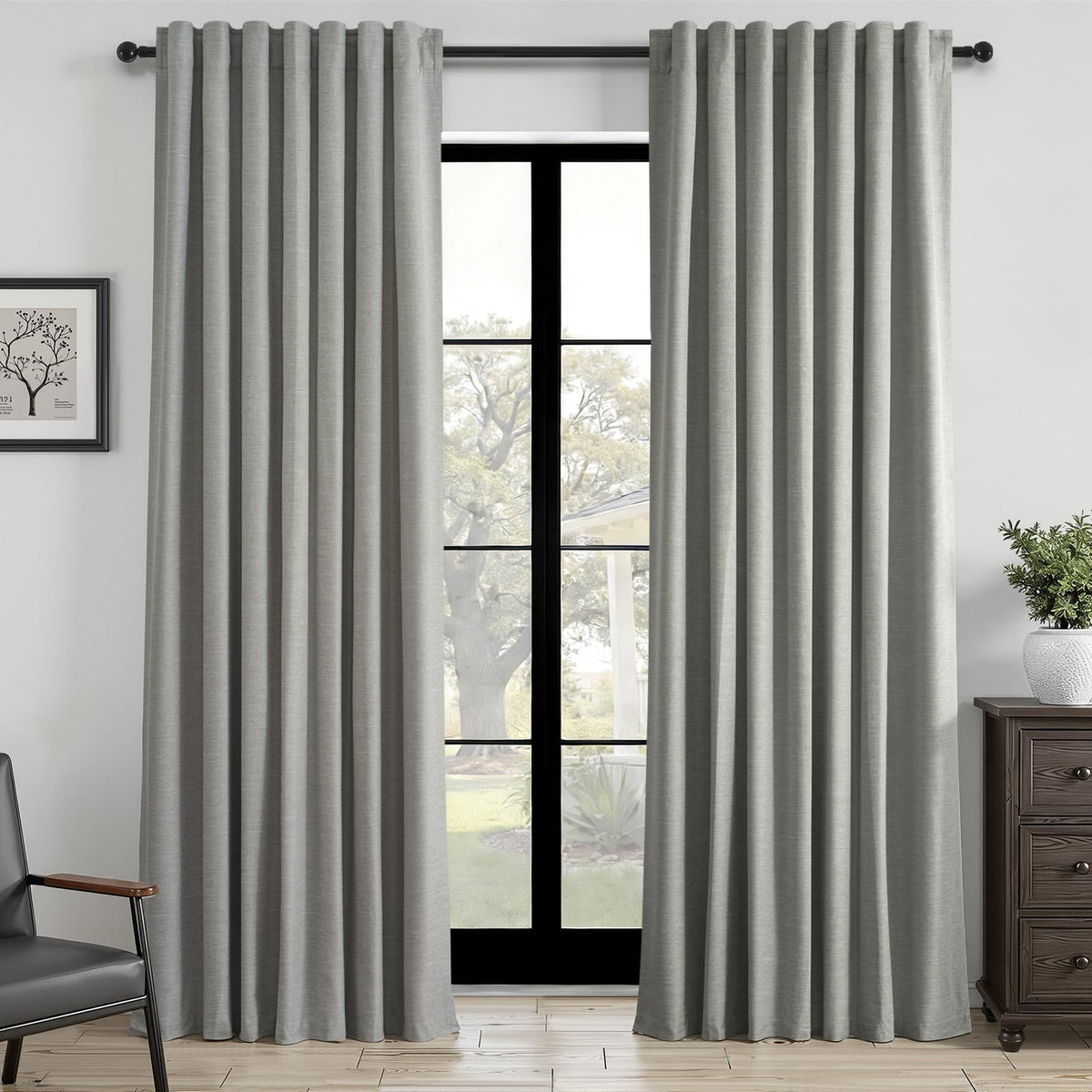 Topfinel Cream Ivory Blackout Curtains & Drapes 84 Inch Length, Beige Pinch Pleat Full Blackout Flax Linen Tab Top Soundproof Curtains with Hooks Rings for Bedroom Living Room Track 2 Panels Set