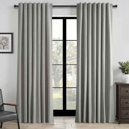 Topfinel Cream Ivory Blackout Curtains & Drapes 84 Inch Length, Beige Pinch Pleat Full Blackout Flax Linen Tab Top Soundproof Curtains with Hooks Rings for Bedroom Living Room Track 2 Panels Set