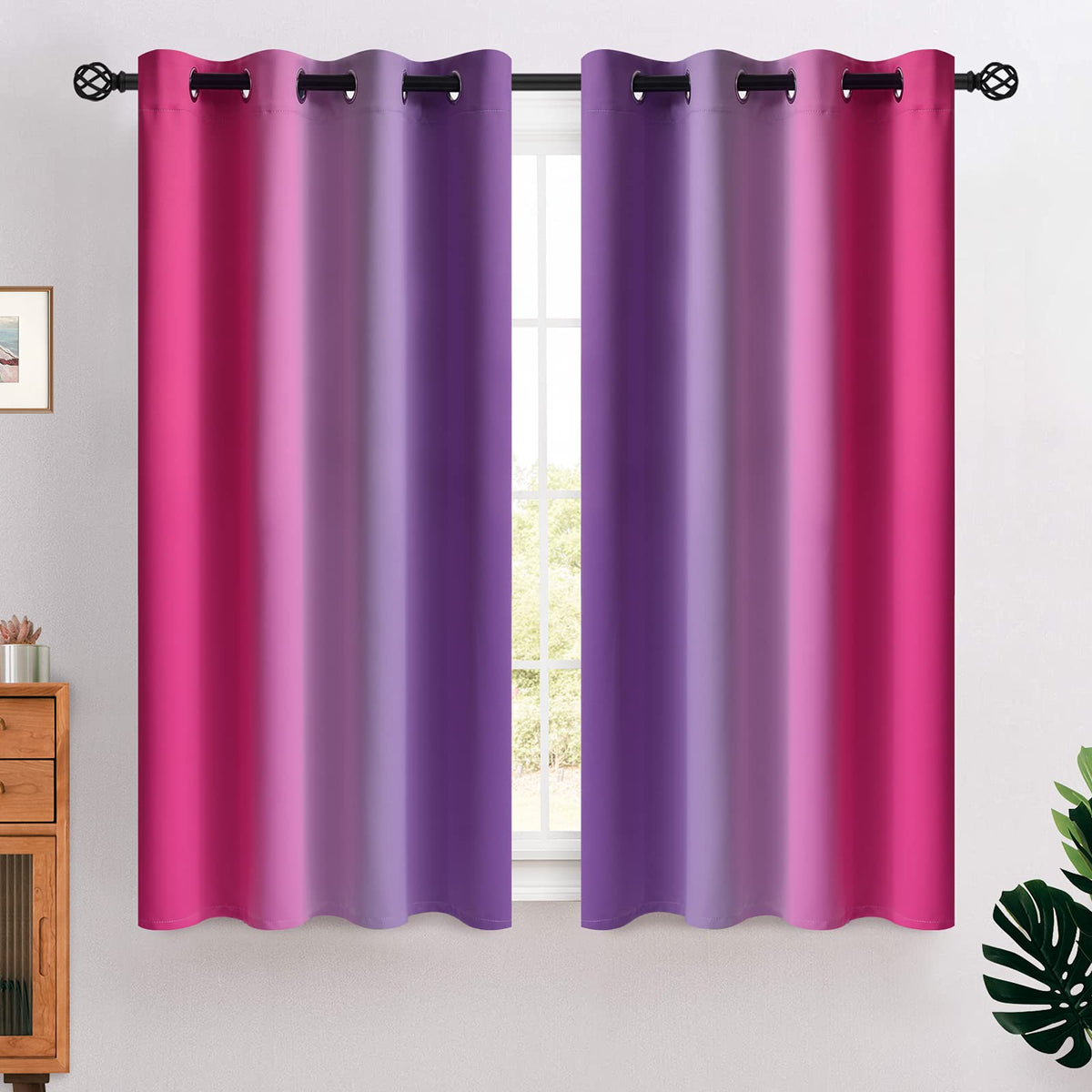COSVIYA Grommet Room Darkening Ombre Purple Curtains W52xL63 inch