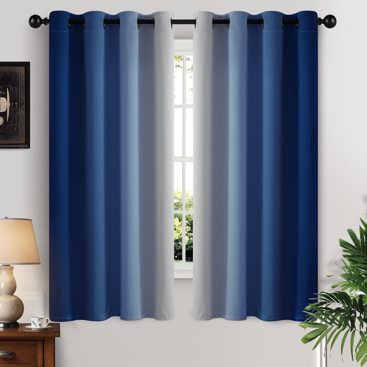 Yakamok Ombre Curtains Blue and Greyish White for Living Room,52Wx84L