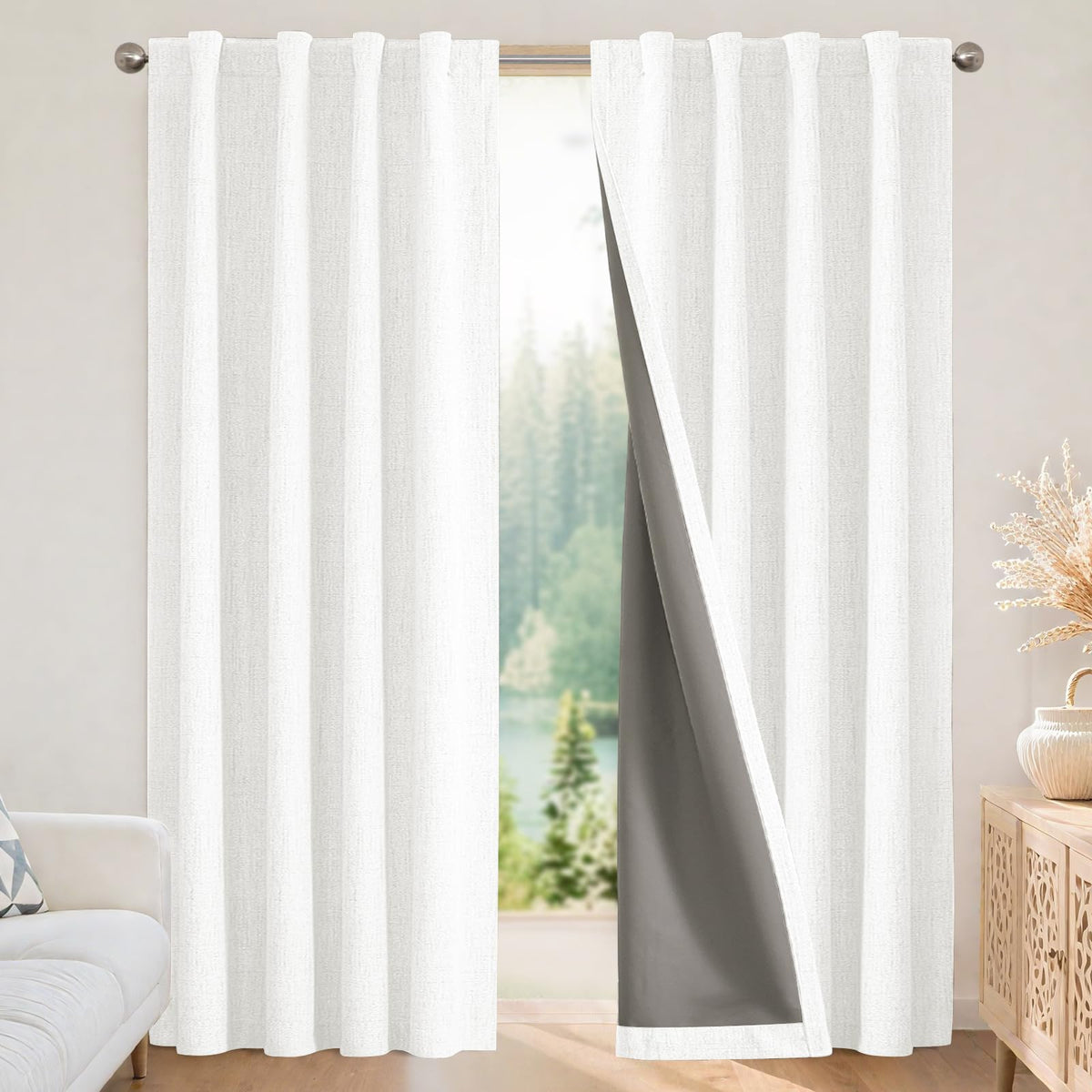 Joydeco 100% Blackout Curtains for Bedroom - Nature Linen 84 Inch Long