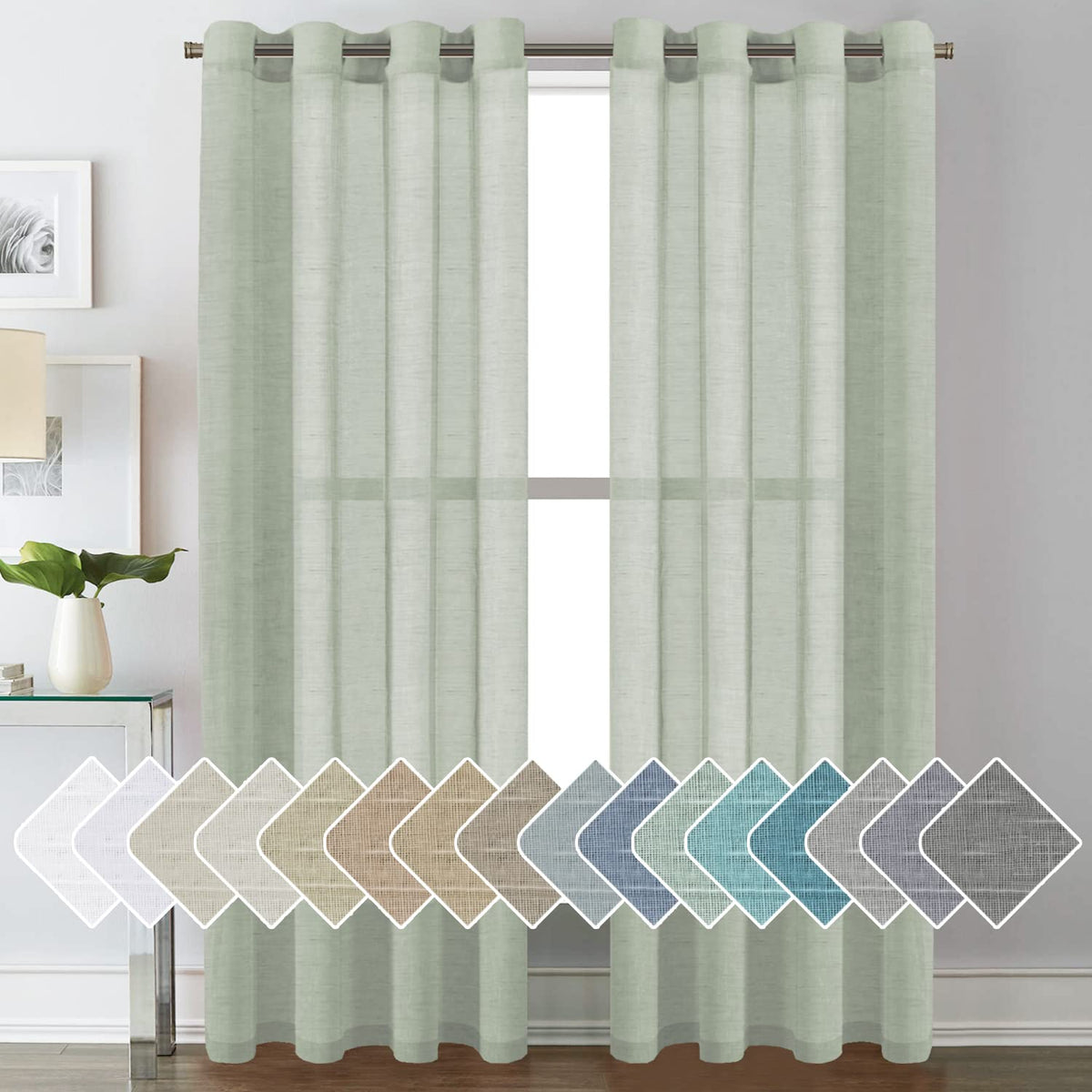 H.VERSAILTEX Natural Linen Sheer Curtains 84" 2 Panels Grommet