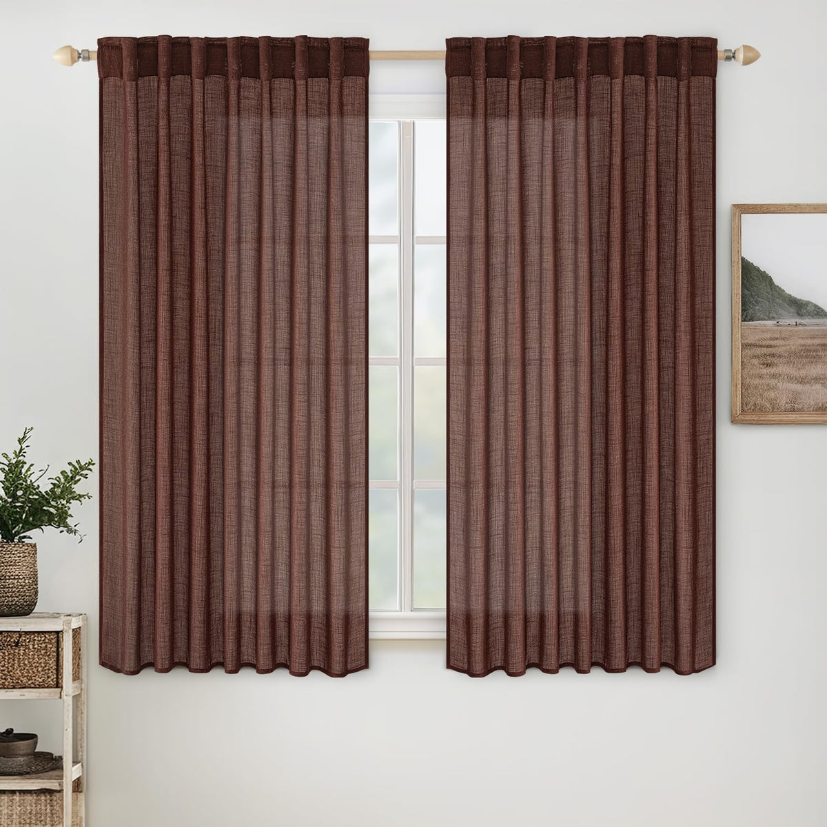 MIULEE Natural White Linen Curtains 52x84 Inch Long for Bedroom Living Room