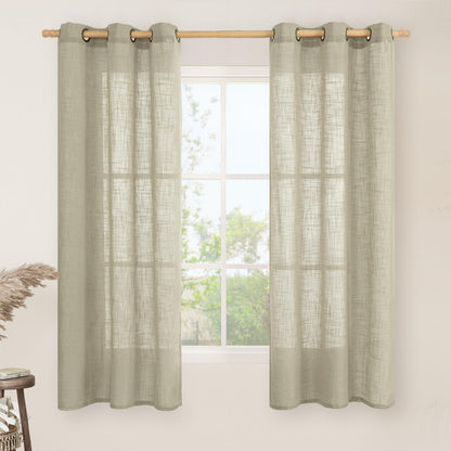 LAMIT Cream Ivory Linen Semi Sheer Curtains 84 inch Length for Bedroom