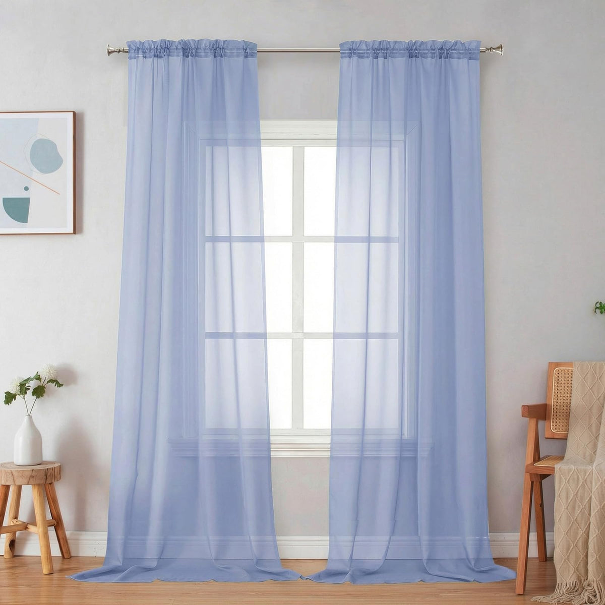 Simplebrand Black Sheer Curtains 84 Inches Long 2 Panels for Living Room