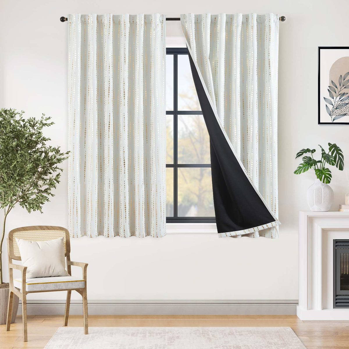jinchan Boho Blackout Curtains 63 Inch Length Moon Phase Printed Drapes
