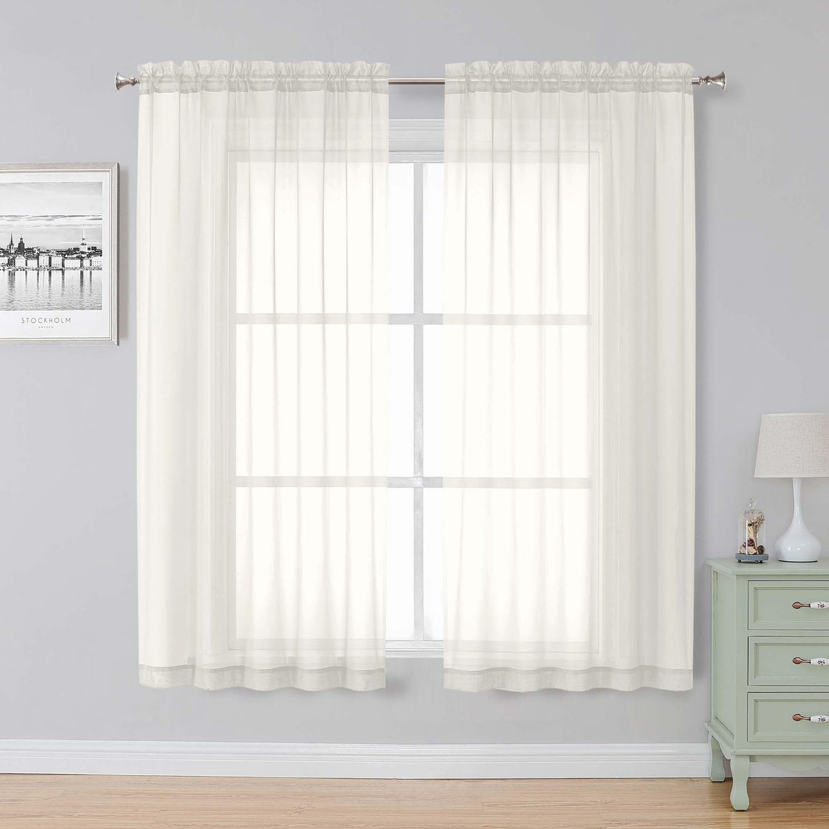 Simplebrand Black Sheer Curtains 84 Inches Long 2 Panels for Living Room