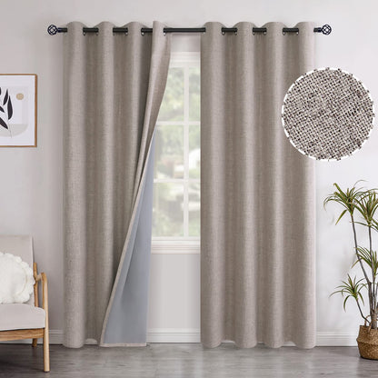 YoungsTex Linen Blackout Curtains 63 Inch Length Bedroom Beige Darkening