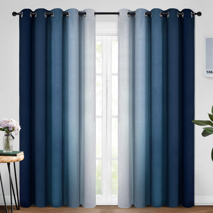 Yakamok Ombre Curtains Blue and Greyish White for Living Room,52Wx84L