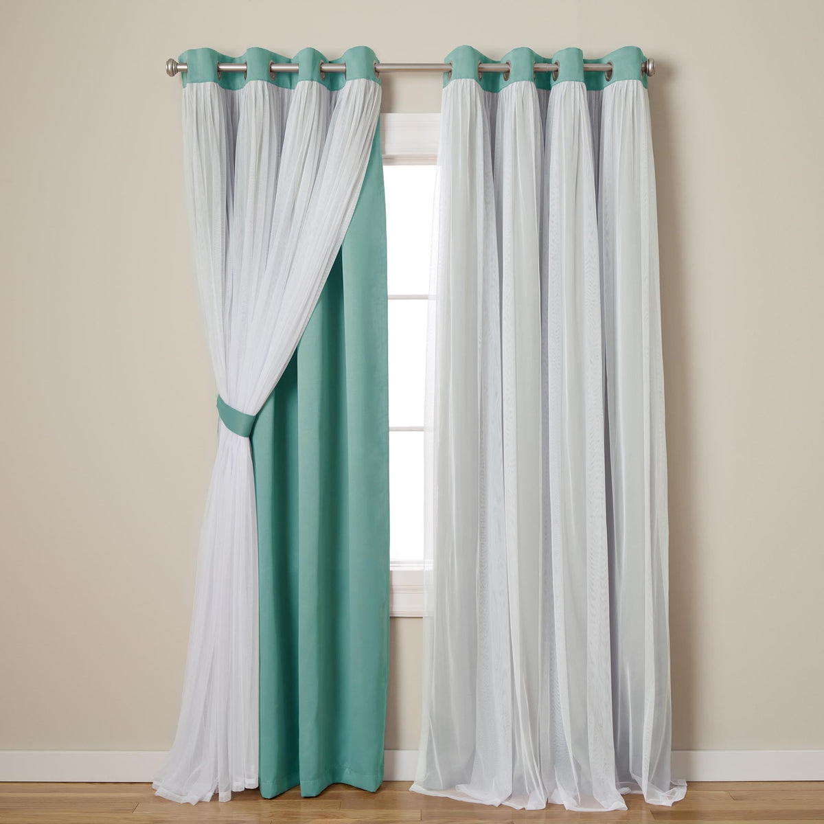 TOWN & COUNTRY LUXE Talia Double Layer Indoor Curtains, Sheer and Room Darkening Blackout, Grommet Top, Energy Efficient, 2-Pack Set, 52"x84", Rose Blush