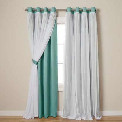 TOWN & COUNTRY LUXE Talia Double Layer Indoor Curtains, Sheer and Room Darkening Blackout, Grommet Top, Energy Efficient, 2-Pack Set, 52"x84", Rose Blush