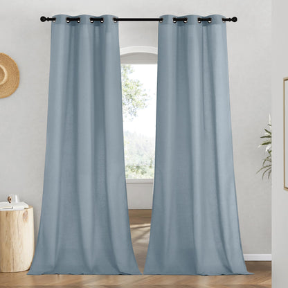 NICETOWN Natural Linen Curtains 84 inch Long 2 Panels Set, Grommet Top Thick Linen Burlap Semi Sheer Vertical Drapes Privacy Assured with Light Filtering for Bedroom/Living Room, W55 x L84