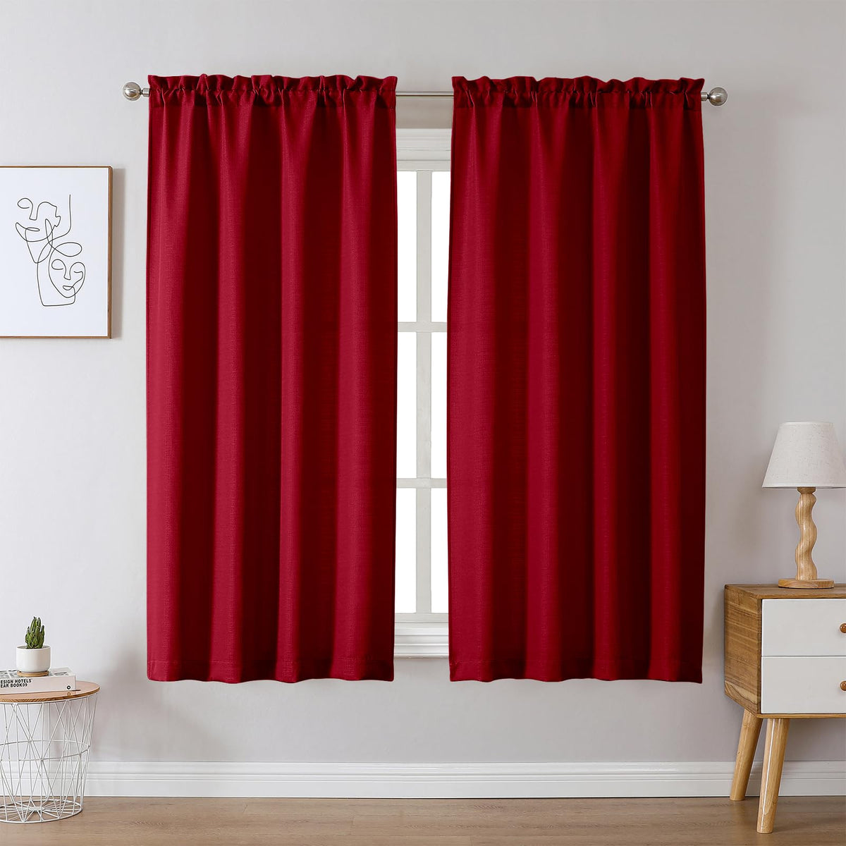 Chyhomenyc White Curtains 45 Inch Length 2 Panels, Faux Linen Textured