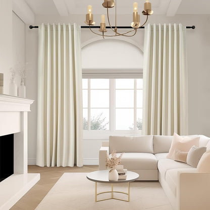Topfinel Cream Ivory Blackout Curtains & Drapes 84 Inch Length, Beige Pinch Pleat Full Blackout Flax Linen Tab Top Soundproof Curtains with Hooks Rings for Bedroom Living Room Track 2 Panels Set