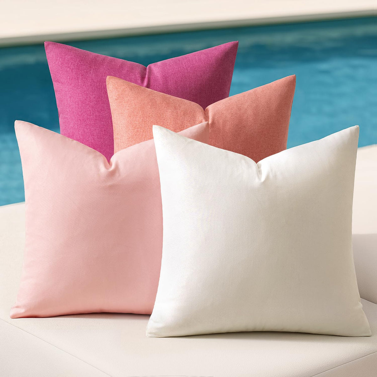 MIULEE Pack of 4 Decorative Outdoor Throw Pillow Covers Linen Waterproof Pillow Covers Summer Farmhouse Cushion Cases for Patio Garden Tent Balcony Couch Sofa 18x18 Inch Red/Turquoise