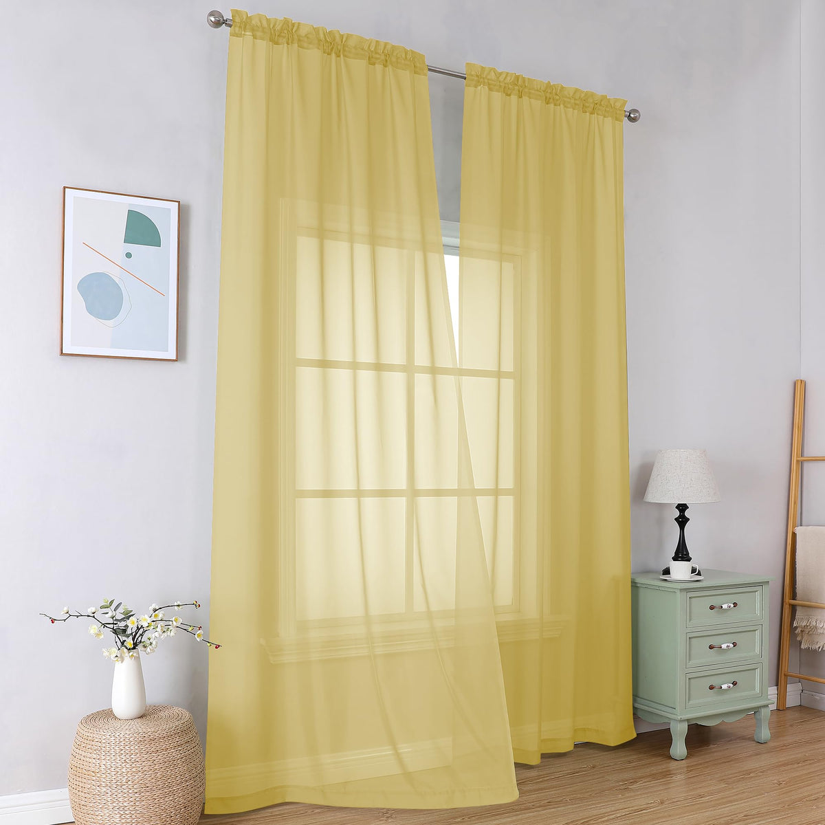 Simplebrand Black Sheer Curtains 84 Inches Long 2 Panels for Living Room