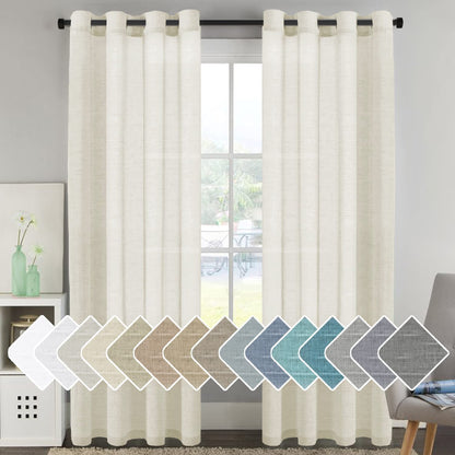 H.VERSAILTEX Natural Linen Sheer Curtains 84" 2 Panels Grommet