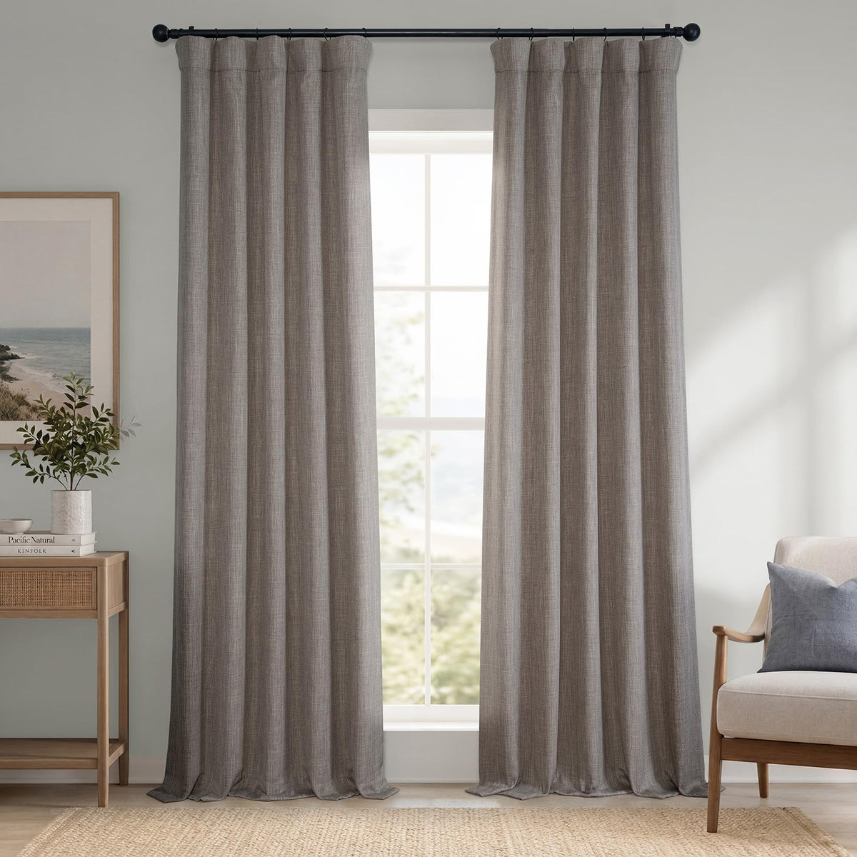 Faux Linen Curtains for Living Room (1 Panel) - 50W X 108L, Birch Taupe